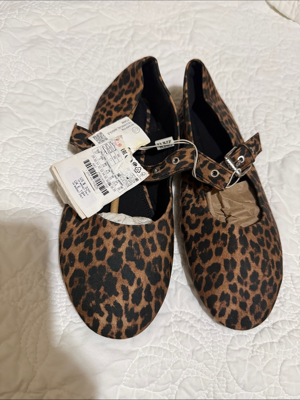 Zara Girls Leopard Print Mary Jane Flats - Brown & Black